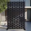 72" Metal Privacy Screen Freestanding Outdoor Room Divider Decorative Laser Cut Fence Panel, Weatherproof Patio Privacy Fence for Garden, Balcony, Backyard Landscape (Black)