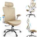 Ergalithic Office Home Ergonomic Desk Chair-Computer X-Shaped Chair Mesh PU Leather with Adjustable Lumbar Support-Executive Chair High Back with Headrest Flip-Up Arms for Long Hours (Khaki), 24.8" W x 25.6" D x 47.24" H