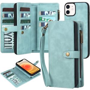 TwoHead for iPhone 12/12 Pro Wallet Case with Card Holder & Detachable Magnetic Phone Case,Leather All-Round Protection Phone Cover for Women/Men,6.1IN,Blue