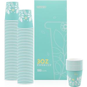 Tixmelp 100 Pack 3 oz Bathroom Paper Cups, Disposable Paper Cups, Mouthwash Cups, Hot/ Cold Beverage Drinking Cups, Ideal for Bathroom(Leaves)