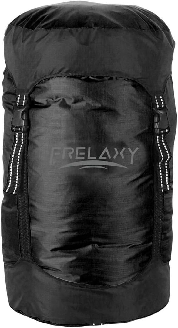 Frelaxy Compression Sack, 40% More Storage! 11L/18L/30L/45L/52L Compression Stuff Sack, Water-Resistant & Ultralight Sleeping Bag Stuff Sack - Space Saving Gear for Camping, Hiking (Medium, Black)
