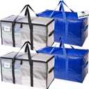 RUGGED RHINO 4 Pack Heavy Duty Extra Large Moving Bags, Durable Bag Strong Handles and Zipper, Moving Boxes Alternative for College Packing, Holiday Dcor, Space Saving Storage with Label, Blue/Clear