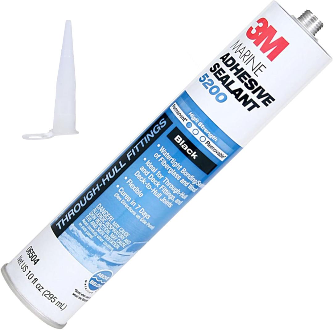 3M Marine Adhesive Sealant 5200 (06504) Permanent Bonding and Sealing for Boats and RVs Above and Below the Waterline Waterproof Repair, Black, 10 fl oz Cartridge