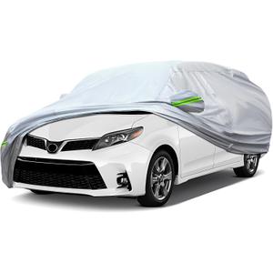 Full Car Cover Universal 6 Layers Outdoor Thicked All Weather Cover, Sunshield, Waterproof, Snow Proof, UV Proof, Scratch Proof, Bird Droppings, 6 Reflective Strips, Fits MPV up 199"-210"