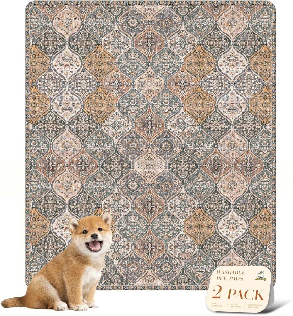 nunubaby Washable Pee Pads for Dogs, Stylish, Non-Slip and Leak-Proof Pee Pads. Reusable Potty Pads for Dogs for Crates and Floors.(Brown/Multi, 31" x36" ) (31x36 Inch (Pack of 2))