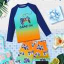 Boys Rash Guard Swim Set with Swim Trunks Bathing Suit Long Sleeve Swim Shirt Quick Dry Swimsuit Kids Swimwear Size 10-12