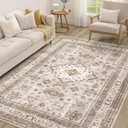 Vintage Living Room Area Rug 6x9 - Large Soft Washable Oriental Traditional Distressed Farmhouse Rugs for Bedroom - Indoor Floor Accent Carpet for Home Office House Decor - Beige