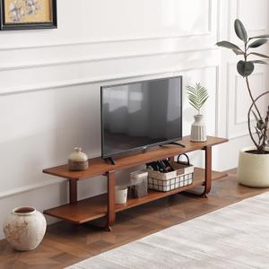 Welnow Bamboo TV Stand for Up to 65 Inch, Mid Century Modern Entertainment Center with 2-Tier Open Shelves, Storage Media Console Table for Living Room, Bedroom, Walnut (55.1")