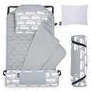 Wildkin Modern Kids Nap Mat – Soft Cotton Blend with Pillow & Elastic Straps for School & Travel - Cars