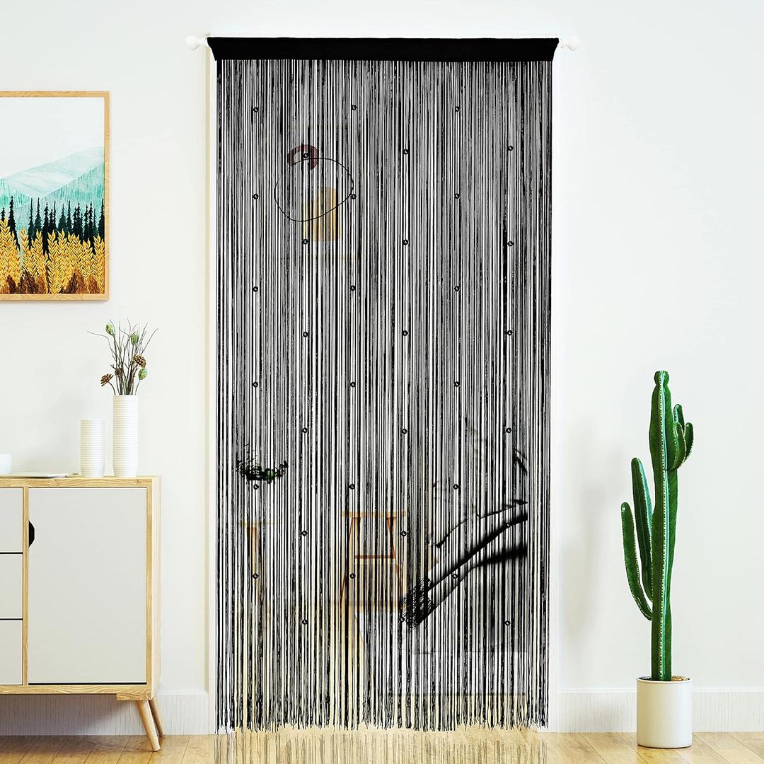 YaoYue Beaded Curtain Door String Curtains for Doorway Tassels Beads Hanging Fringe Hippie Room Divider Window Hallway Entrance Wall Closet Bedroom Privacy Decor (3979in/100200cm, Black) (39"W x 79"L (Pack of 1))