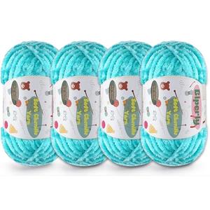 4 Skeins Fluffy Chenille Yarn for Crocheting - Chunky Velvet Yarn for Scarves Shawls, Baby Blankets, Hats Plush Toys, Plush Yarns Each Skein 49.2yd, 3.5oz (Lake Blue)