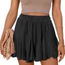 Women's Flowy Shorts Casual Cotton Boho Ruffle Mini Skirts Pleated High Waisted Cute Butterfly Skorts Summer Trendy (Black, XXL)