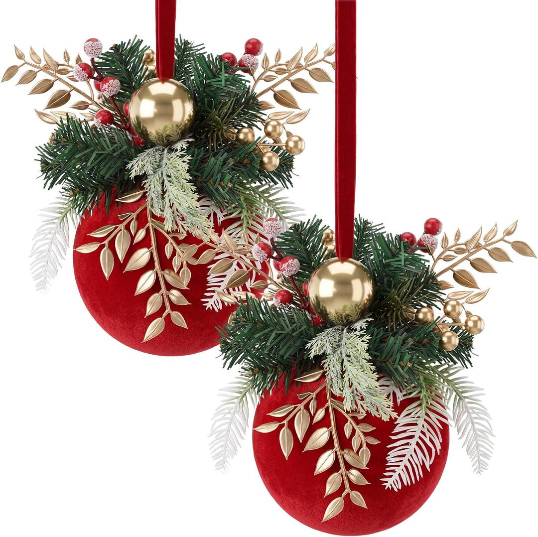 Amyhill 2 Pcs 13.8'' Large Red Christmas Ball Ornament for Porch Front Door
Artificial Christmas Balls with Pines Berries, Rustic Glitter Fabric Hanging Balls Decoration for Xmas Outdoor Indoor Party