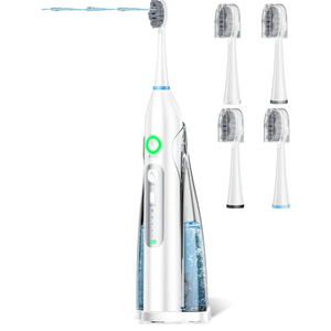 OILSAO Electric Toothbrush with Water Flosser: AllinOne Oral Care with 3 Sonic Cleaning Modes, 5 Flossing Speeds, 4 Brush Heads, Portable for Adults Teeth Cleaning and Plaque Removal,White