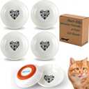 Ceramic Cat Bowl Whisker Friendly, Non-Slip Cat Food Bowls 6-Pack | Whisker Fatigue Cat Dishes, Shallow Wide Cat Plate, Lead-Free, Silicone Base, Microwave Dishwasher Safe, Wet Dry Food Water