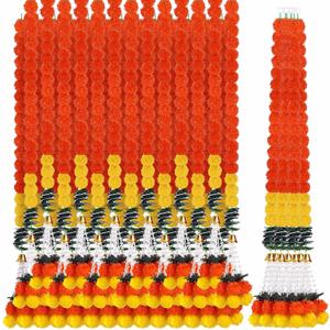 11 Pcs Marigold Garland for Decoration,5 Feet Flower String for Indian American Wedding Party Mantel Decoration, Diwali and Bush Floral Party