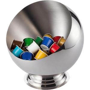 Large Capacity Coffee Pod Holder  Stainless Steel Pod Organizer and Holder | Stylish Coffee Bar Accessories & Countertop Storage (Silver with Base, L)