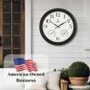 24 inch Outdoor Clocks for Patio Large Waterproof with Thermometer - Black Outdoor Wall Clock with Temperature and Humidity Combo - Weatherproof, Accurate & Easy to Read for Pool, Garden & Home Decor