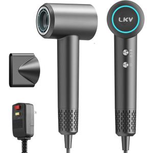 LKV Hair Dryer,Professional Ionic Hair Dryer with 200 Million Negative Ions,1500W High-Speed Ionic Blow Dryer for Fast-Drying, Low Noise with Nozzle, Lightweight for Home Salon and Travel-Dark Gray