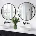 Round Bathroom Mirror for Wall, 2 Pack 26" Black Circle Mirror, Tempered Glass Bathroom Mirror for Over Sink, Modern Metal Framed Round Vanity Mirror for Entryway, Bedroom, Living Room