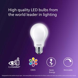 PHILIPS LED 60W A19 3-Pack Ultra Definition Soft White (2200K) 800 Lumen (8W=60W) Dimmable Flicker Free Light Bulbs