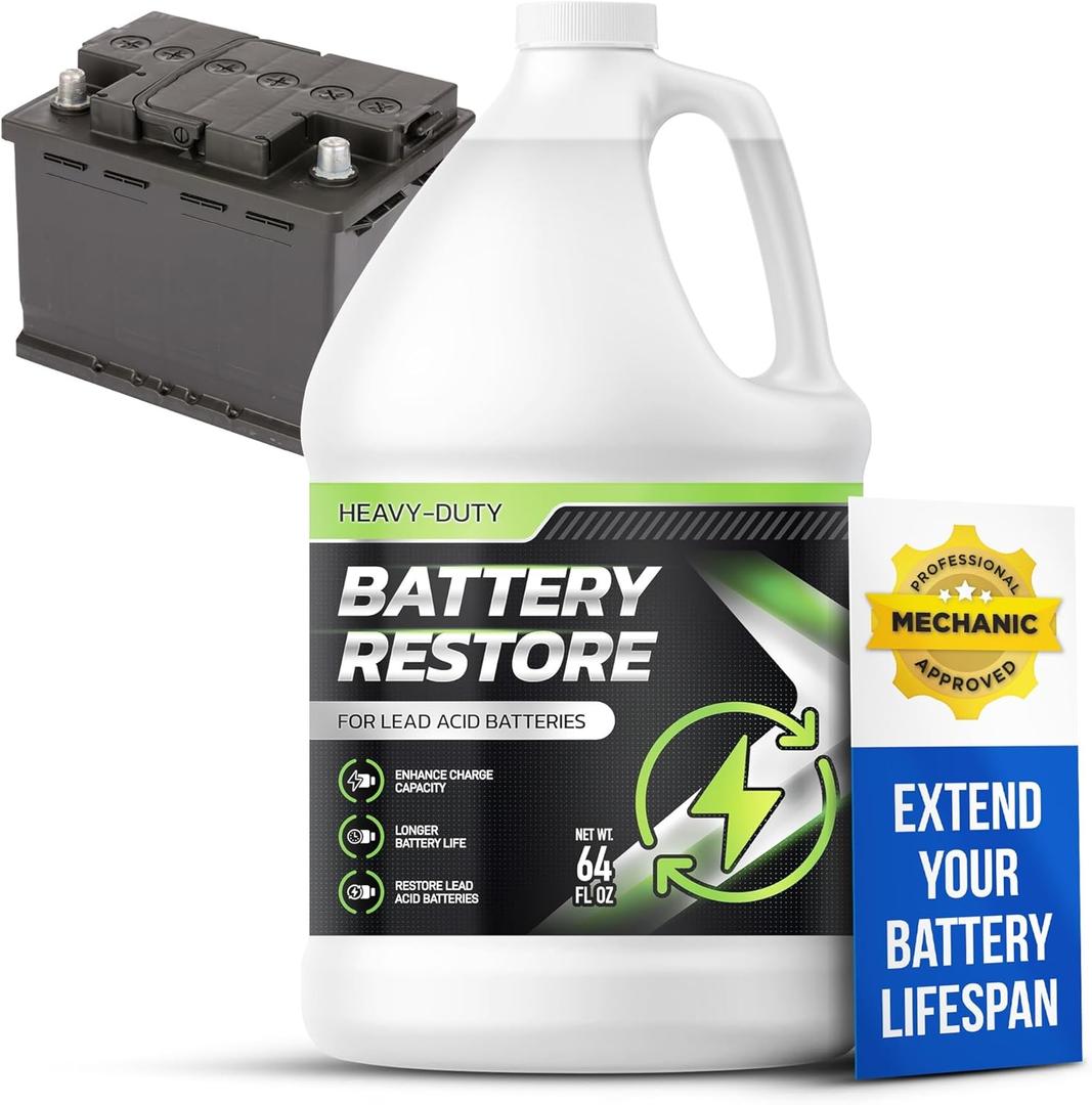 FORTIVO Battery Restorer and Desulfator for Lead Acid Battery - Prolong Life & Boost Charge Capacity, Battery Acid Refill and Additive for Golf Cart, RVs, Bikes, ATVs, Car Battery 64oz