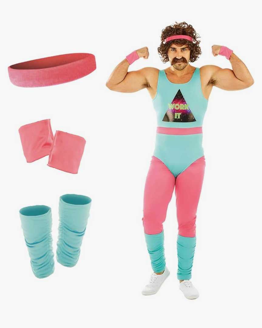 fun shack 80s Exercise Costumes For Men, 80s Workout Costumes, Retro Fitness Outfits For Men, 80s Gym Attire, Size L