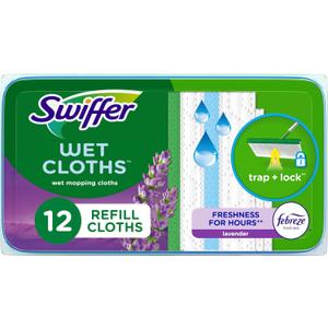 Swiffer Sweep + Mop, Wet Pads Refill, Floor Cleaner for Dirt, Dust, Hair, Cleaning Cloths for Mopping Home, Bathroom, Kitchen, All Purpose Multi-Surface Floor Wipes, Lavender, 12ct