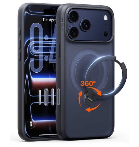 TORRAS Q3 Spin for iPhone 17 Pro Max Case with 360 Magnetic Stand, Camera Control, Fit for MagSafe, 4X Military-Grade Shockproof Case for iPhone 17 Pro Max Phone Case with Stand, Black