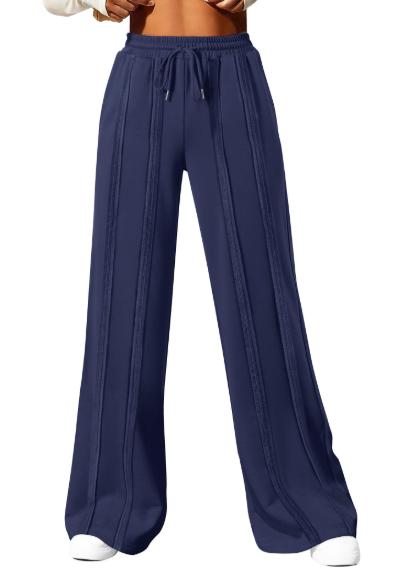 ANRABESS Women High Waist Wide Straight Leg Sweatpants Casual 2025 Joggers Sweat Lounge Pants with Pockets Navy Blue Large