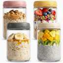18oz 4Pack Glass Overnight Oats Jars Containers with Airtight Leakproof Lids, Reusable Mason Jars for Meal Prep, Yogurt Parfaits, Smoothies, Salads & Healthy Breakfasts (18 OZ-4-2)