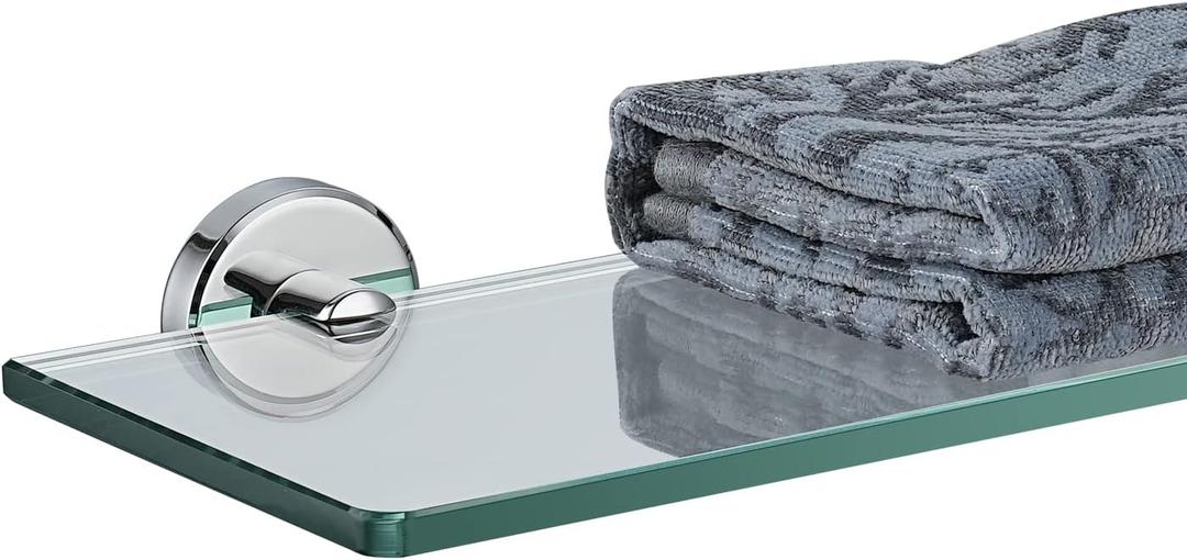 JQK Bathroom Glass Shelf Chrome, Tempered Glass Shower Storage 24 by 5 inches, 304 Stainless Steel Polished Chrome Wall Mount, TGS101L24-CH,24 Inch (1 Pack), Chrome