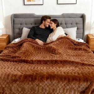 Heated Blanket Queen, 84"x90" Electric Heating with Dual Controllers,Machine Washable Blanket,12 Heat Levels & 12 Hours Auto Off, Soft Warm Flannel Blanket, Overheat Protection with ETL & FCC (Brown)