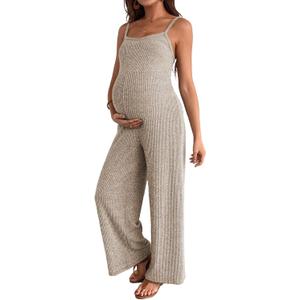 BLENCOT Maternity Ribbed Jumpsuit Sleeveless Square Neck Wide Leg Stretchy One Piece Romper XL