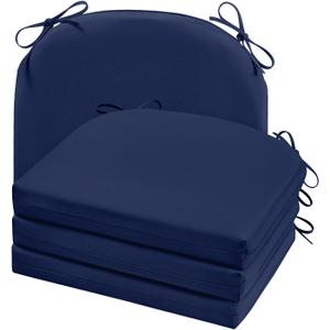 Cozyide Outdoor Chair Cushions, Waterproof Patio Seat Cushions with Adjustable Straps, Round Corner Patio Chair Cushions for Garden, Navy, 17x16x2 Inch (Pack of 4)