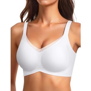 Vertvie Wireless Bras for Women No Underwire Supportive Mesh Crossover Bra Seamless Push Up Full Coverage Everyday Bralettes (X-Large, White)