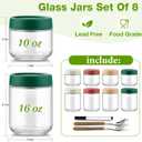 Qipecedm 8 Pack Overnight Oats Containers with Lids, Large & Small Glass Mason Jars 16oz & 10 oz, Breakfast Oatmeal Container to Go, Salad Meal Prep Jars for Food Storage, Mush Chia Seed Pudding Jars