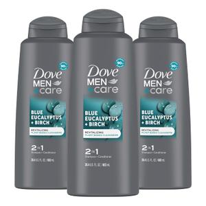 DOVE MEN + CARE 2 in 1 Shampoo Conditioner Eucalyptus + Birch 3 Count For Healthy-Looking Hair Naturally Derived Plant Based Cleansers 20.4 oz