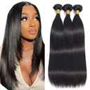12 14 16 Inch Straight Bundles Human Hair Black Natural Color Bundle Brazilian Unprocessed Virgin Hair 150g/3 Bundles Straight Human Hair Weave