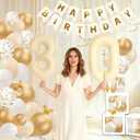 30th Birthday Decorations for Her - 66pcs Birthday Party Balloons Decorations Kit with Happy Birthday Banner for Women with Number 30 Foil Balloon, White Gold Balloons & Butterfly Decals