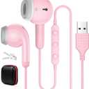 USB Earbuds for PC,Headphones with Microphone for Computer,Wired USB Headset with Mic Audio Control Noise Isolating Stereo Laptop Earphones for Dell for HP Asus for Surface Office Zoom Working Pink