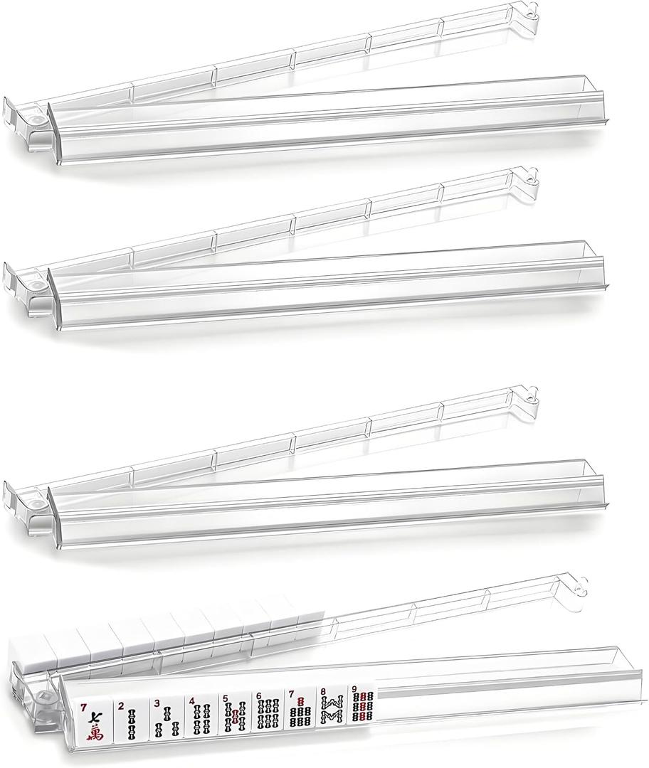 Mahjong Racks with Pushers, 4-Pack Clear Acrylic Integrated Tile Holders for American Mahjong (Clear)