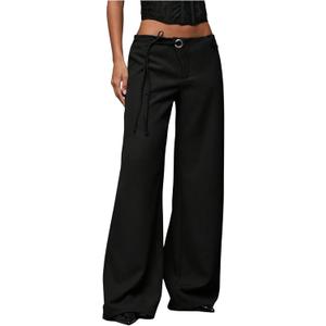 GORGLITTER Women's Low Rise Going Out Formal Dress Pants Wide Leg Work Slacks Pants Business Casual Outfits Trousers (Black, XS)
