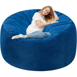 Homguava 6FT Bean Bag Chair Giant BeanBag with Memory Foam Filled, Large Bean Bag Chairs for Adults, Adult Bean Bag Chair with Dutch Velvet Cover for Living Room Bedroom-Blue, 6FT-58"x58"x25"