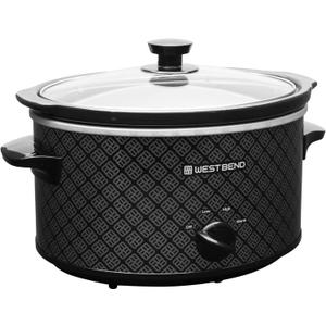 West Bend Slow Cooker 4-Quart Manual Crockery Style with Dishwasher Safe Oval Ceramic Crockpot and Glass Lid Two Temperature Settings Plus Keep Warm, 210-Watts, Black