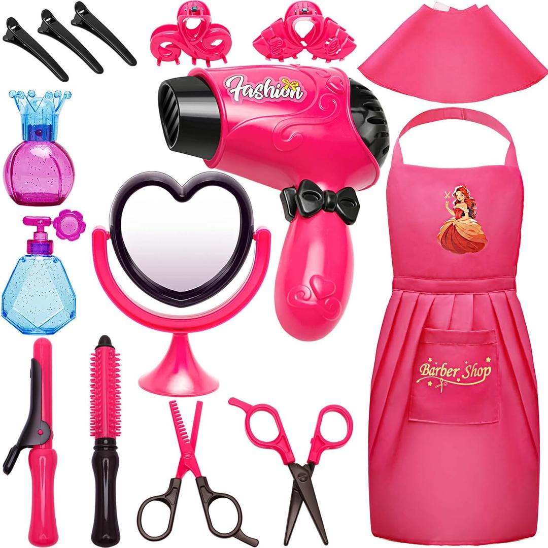 Kids Toys for Girls,Pretend Play Hair Salon Set for Little Girl,Little Toddler Girl Toys Doll Accessories,Kids Hair Salon Playset Toys for 3 4 5 6 7 8 9 Year Old Girls Christmas Brithday Gifts Ideas (Pink)