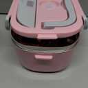 Eocolz Electric Lunch Box Food Heater 80-100W, Food Warmer with Dual Container 1.5L Portable Heated Lunch Box for Car Truck Work Stainless Steel Fork & Spoon 12/24/110V for Adults Lonchera Elctrica (Pink)