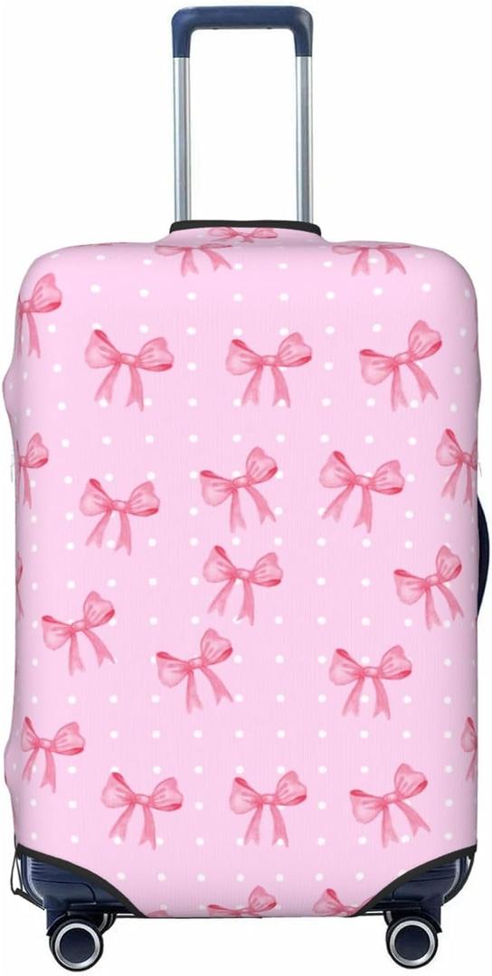 Travel Luggage Cover Pink Bow Dot, High Elasticity Washable Travel Baggage Protector Case Fits 26-28 in