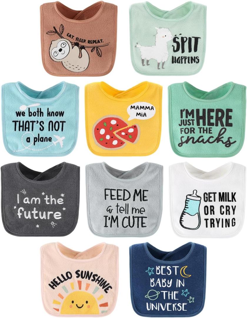 The Peanutshell Baby Boy or Girl Terry Bibs Set of 10-100% Cotton, Soft, Absorbent Baby Bibs, Unisex Toddler Boy or Girl Set, Newborn & Infant - Sunshine