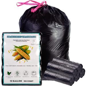 Home Compostable Trash Bags 13 Gallon, 100 Count Tall Kitchen Garbage Bags (23 x 29) Black, Extra Strong Food Waste Bags for Kitchen, Office, Yard